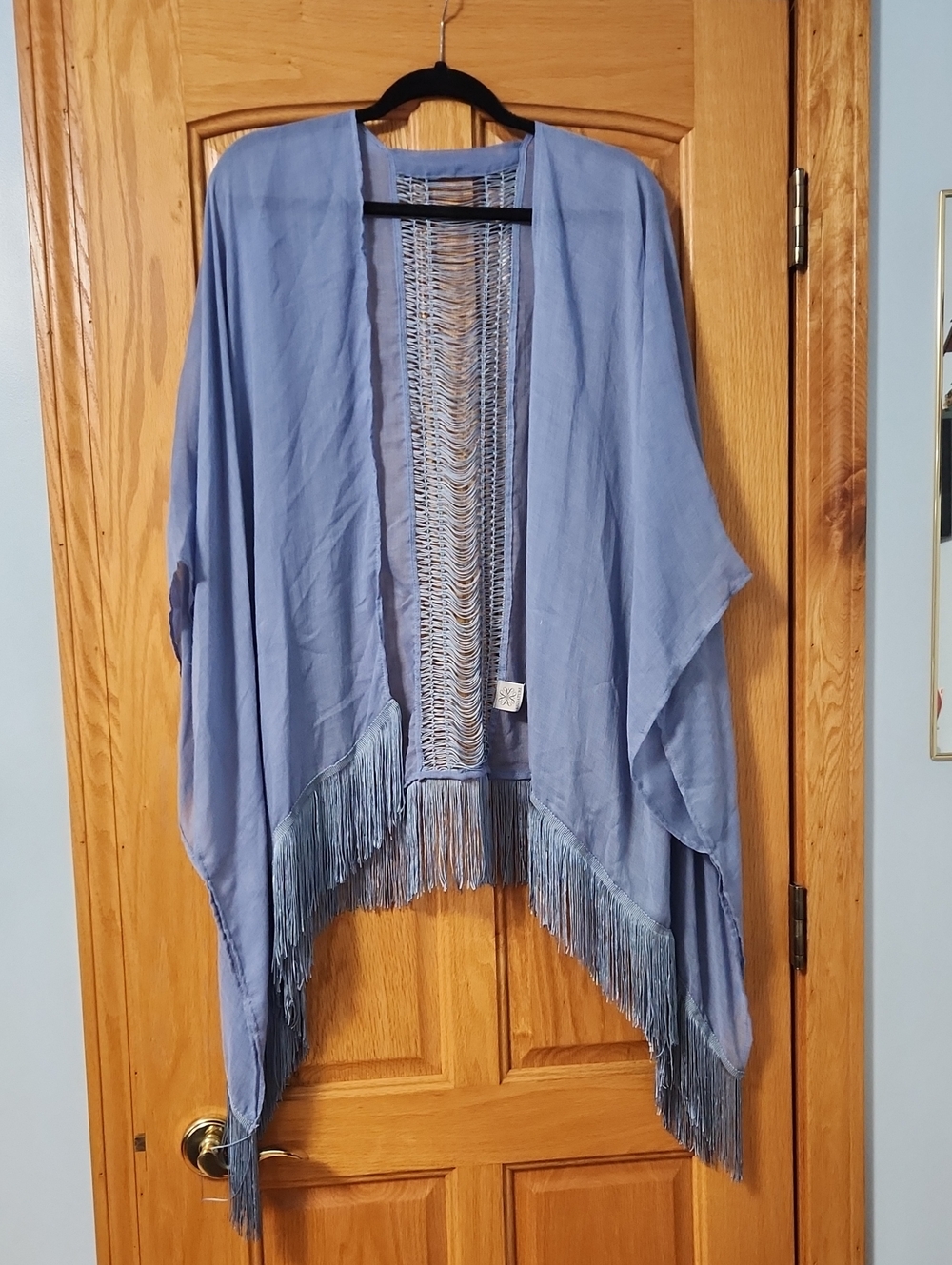 Light Blue Fringe Kimono Wrap - Unknown Brand